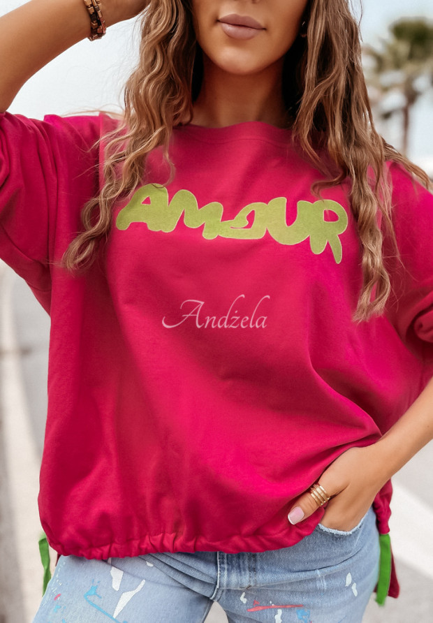 Mikina s nápisem Amours fuchsiová
