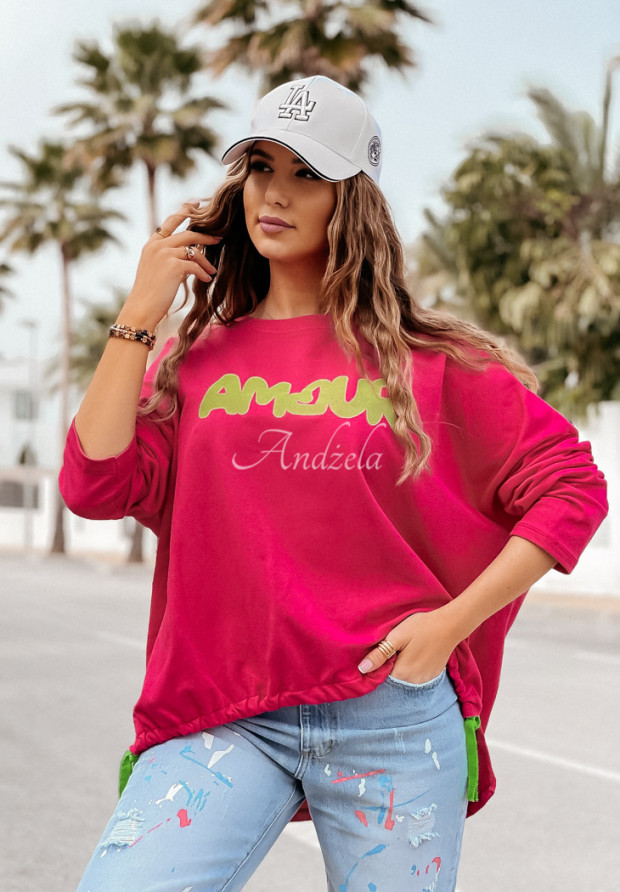 Mikina s nápisem Amours fuchsiová