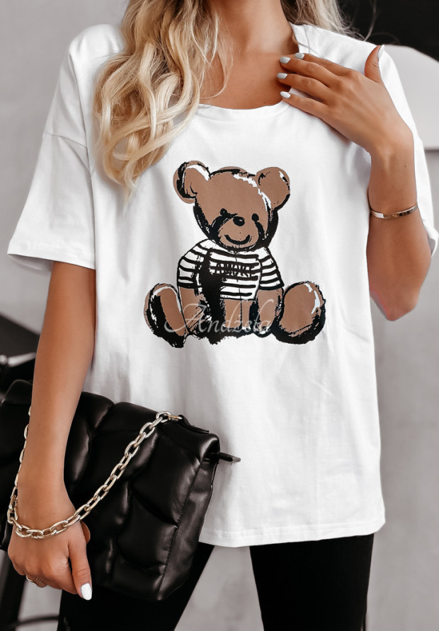 Halenka oversize z nadrukiem Amore Bearro Bílá