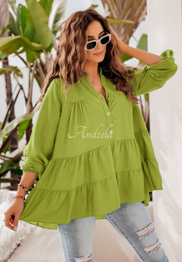 Halenka Tunika oversize s volánky How Lovely limetková