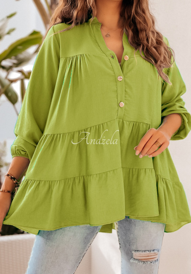 Halenka Tunika oversize s volánky How Lovely limetková