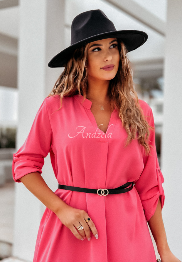 Šaty oversize s páskem Wish You Well neonová růžová