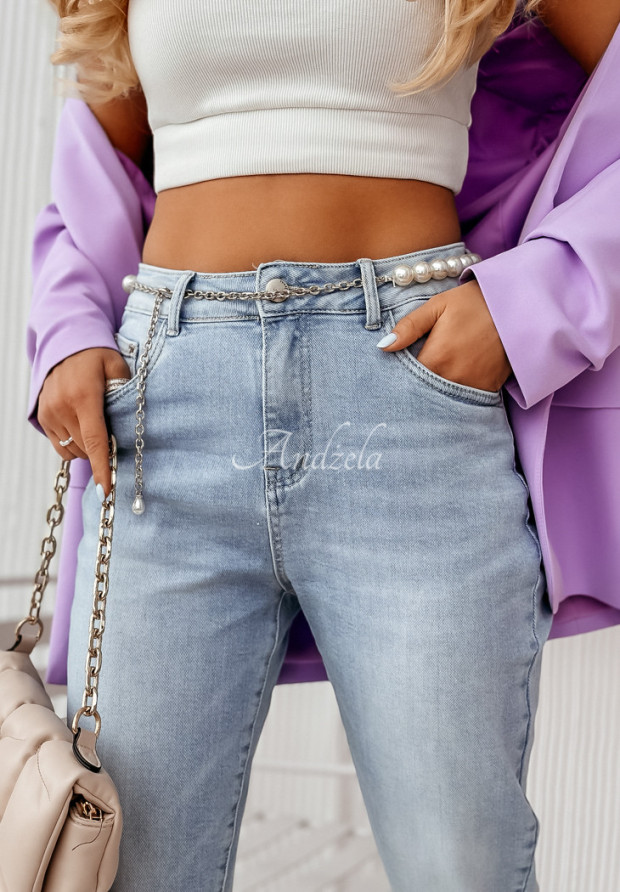 Dříny mom fit s páskem Pearl Club světle modré