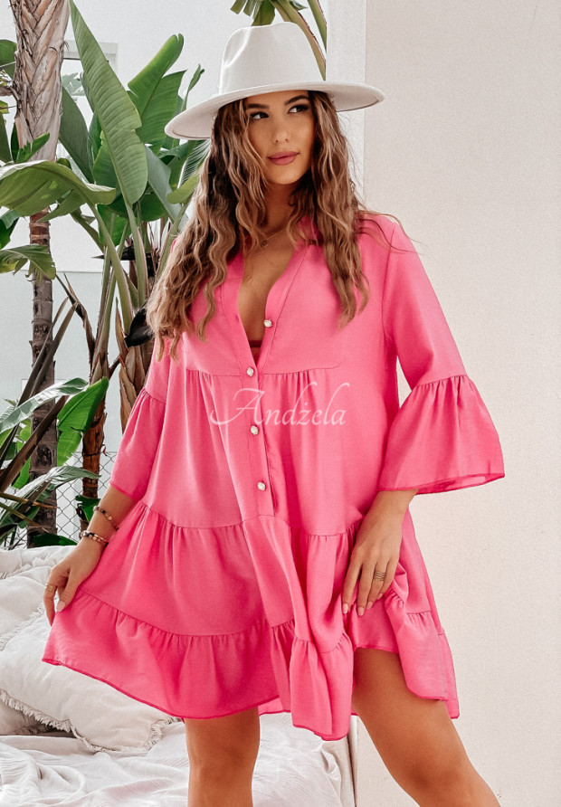 Šaty oversize s volánky Kehlani růžová