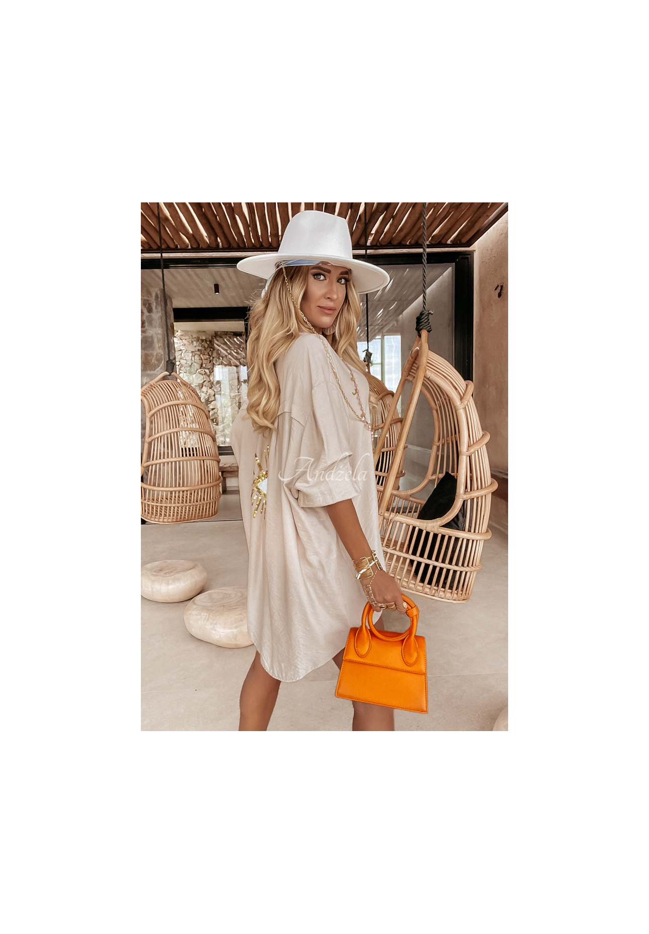 Košile s ozdobnou aplikací Eye See You béžová