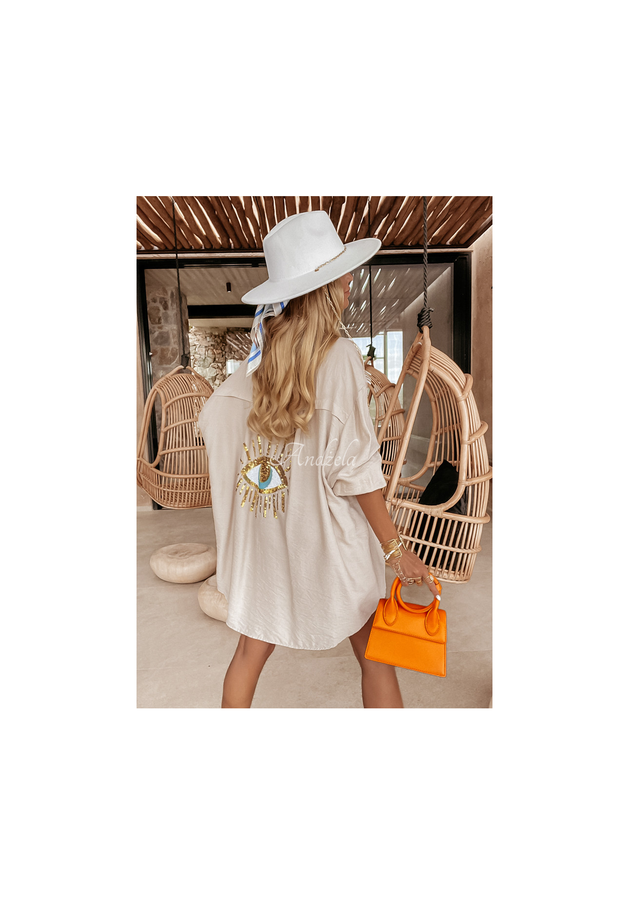 Košile s ozdobnou aplikací Eye See You béžová