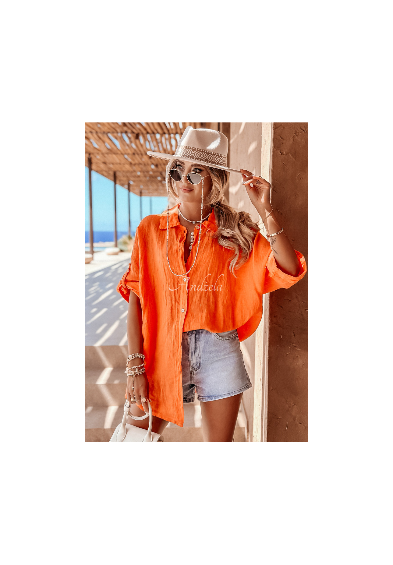 Lněná košile Summery Essentials oranžová