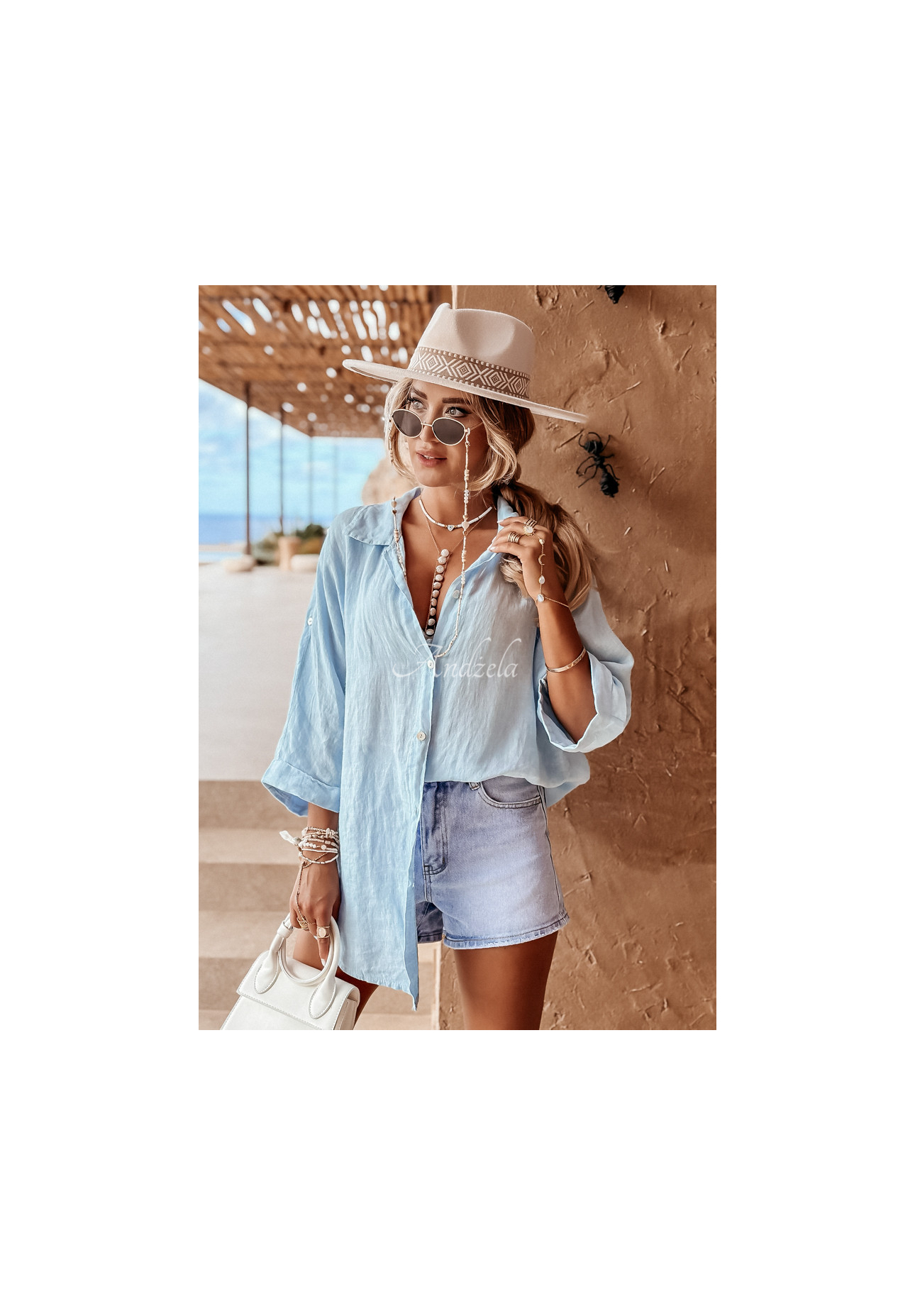 Lněná košile Summery Essentials blankytná