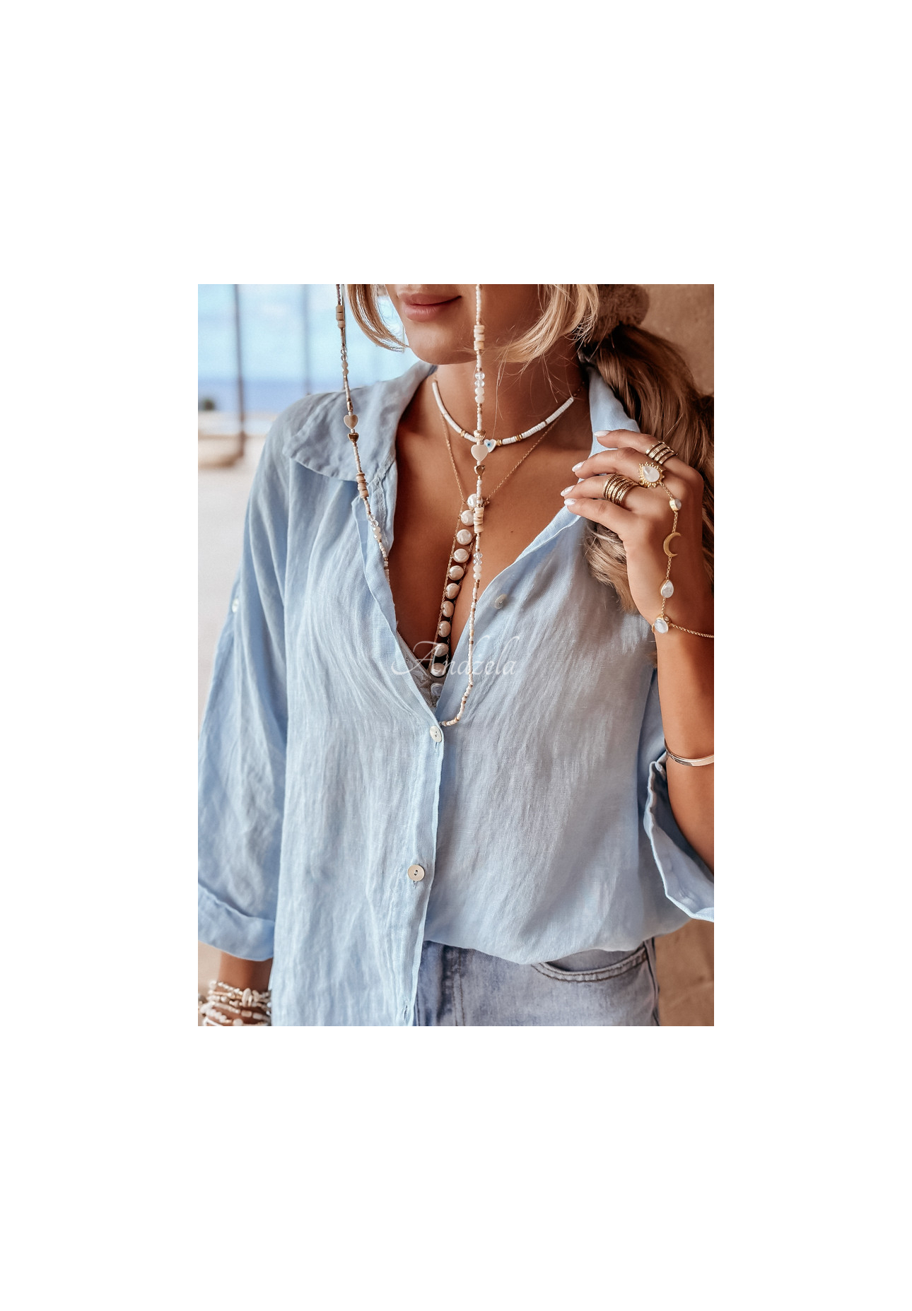 Lněná košile Summery Essentials blankytná