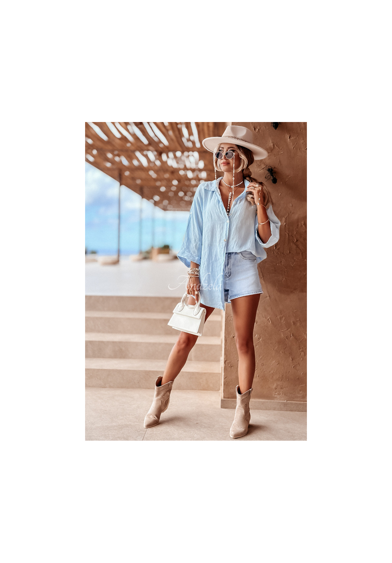 Lněná košile Summery Essentials blankytná