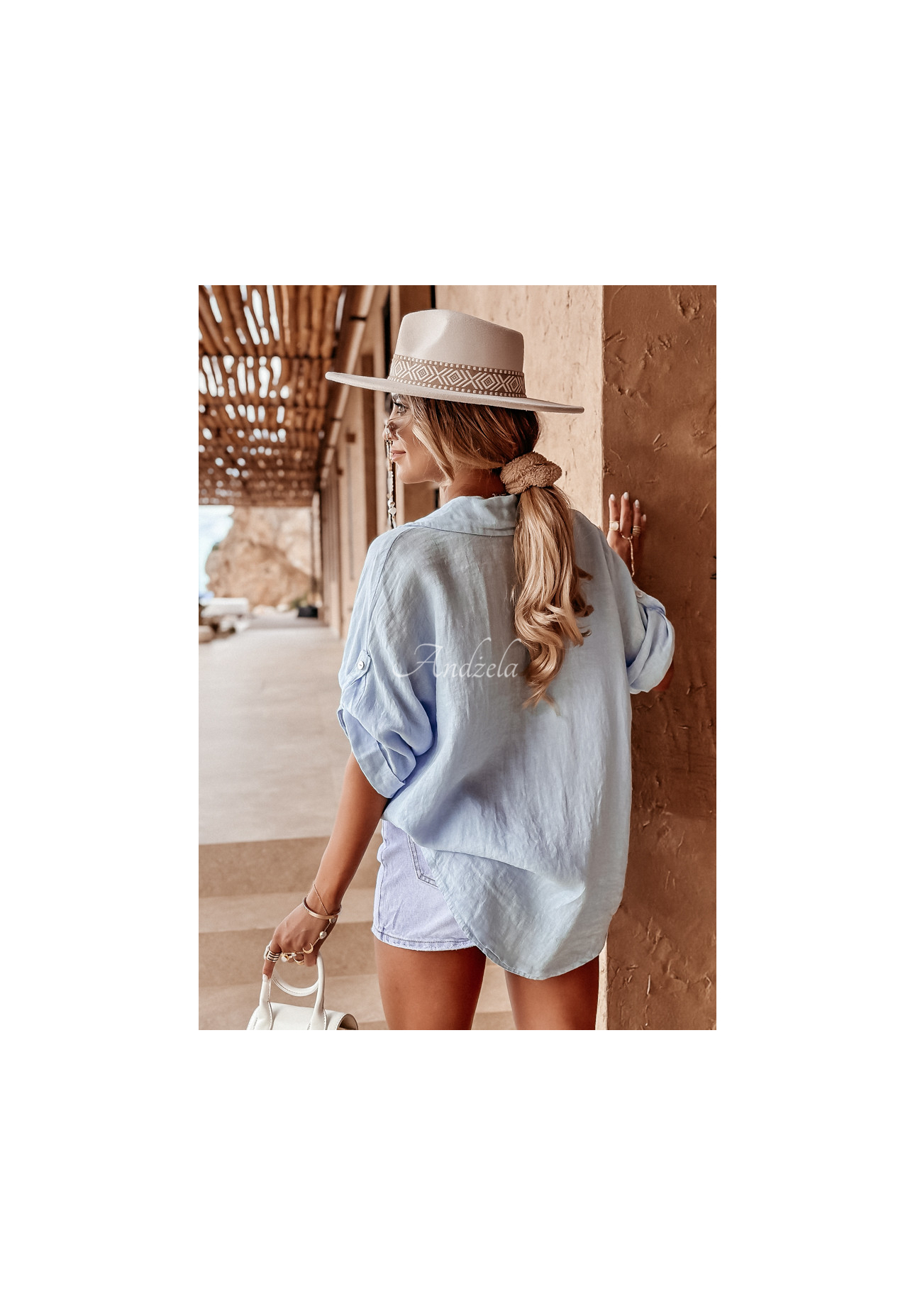 Lněná košile Summery Essentials blankytná