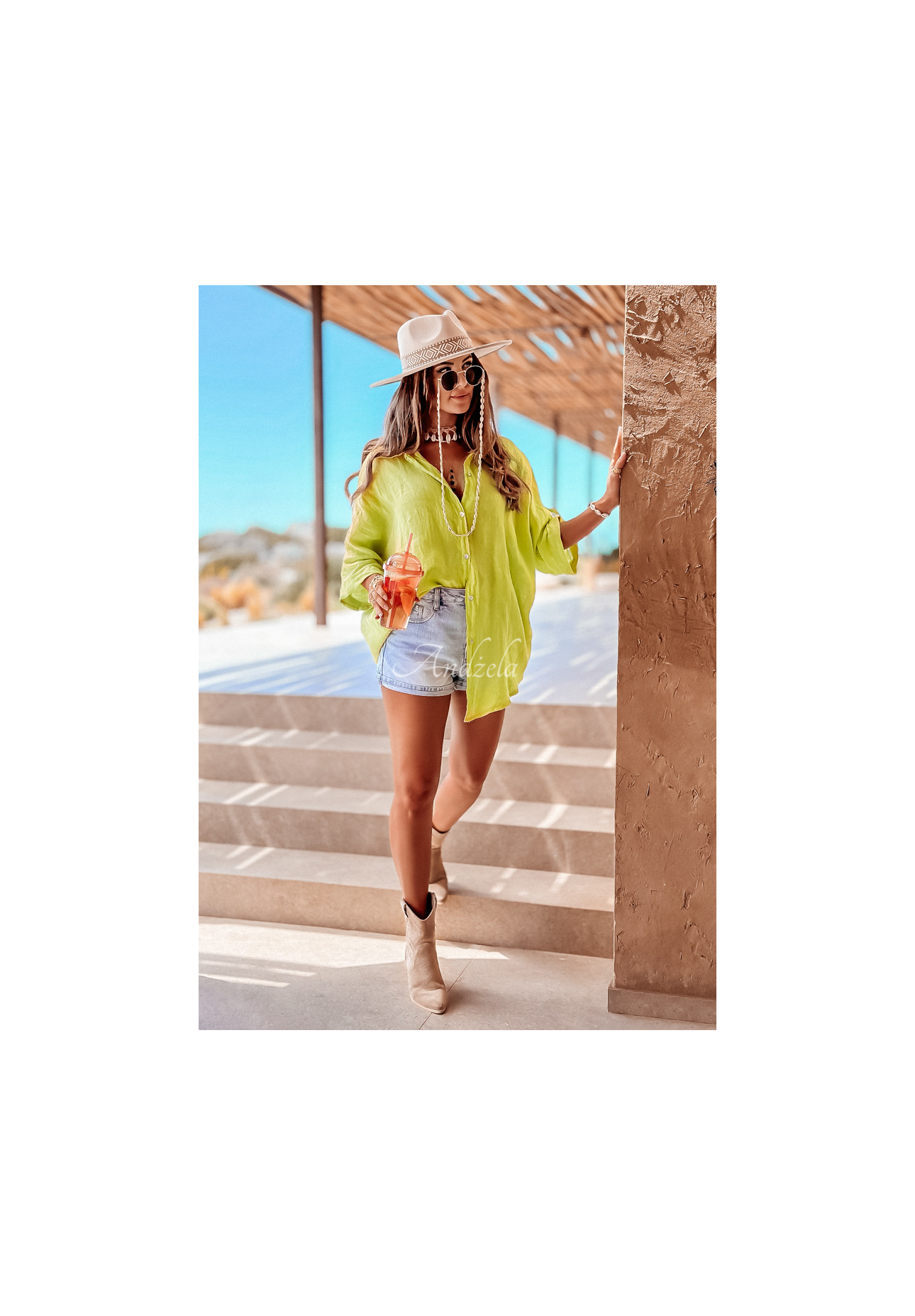 Lněná košile Summery Essentials limetková