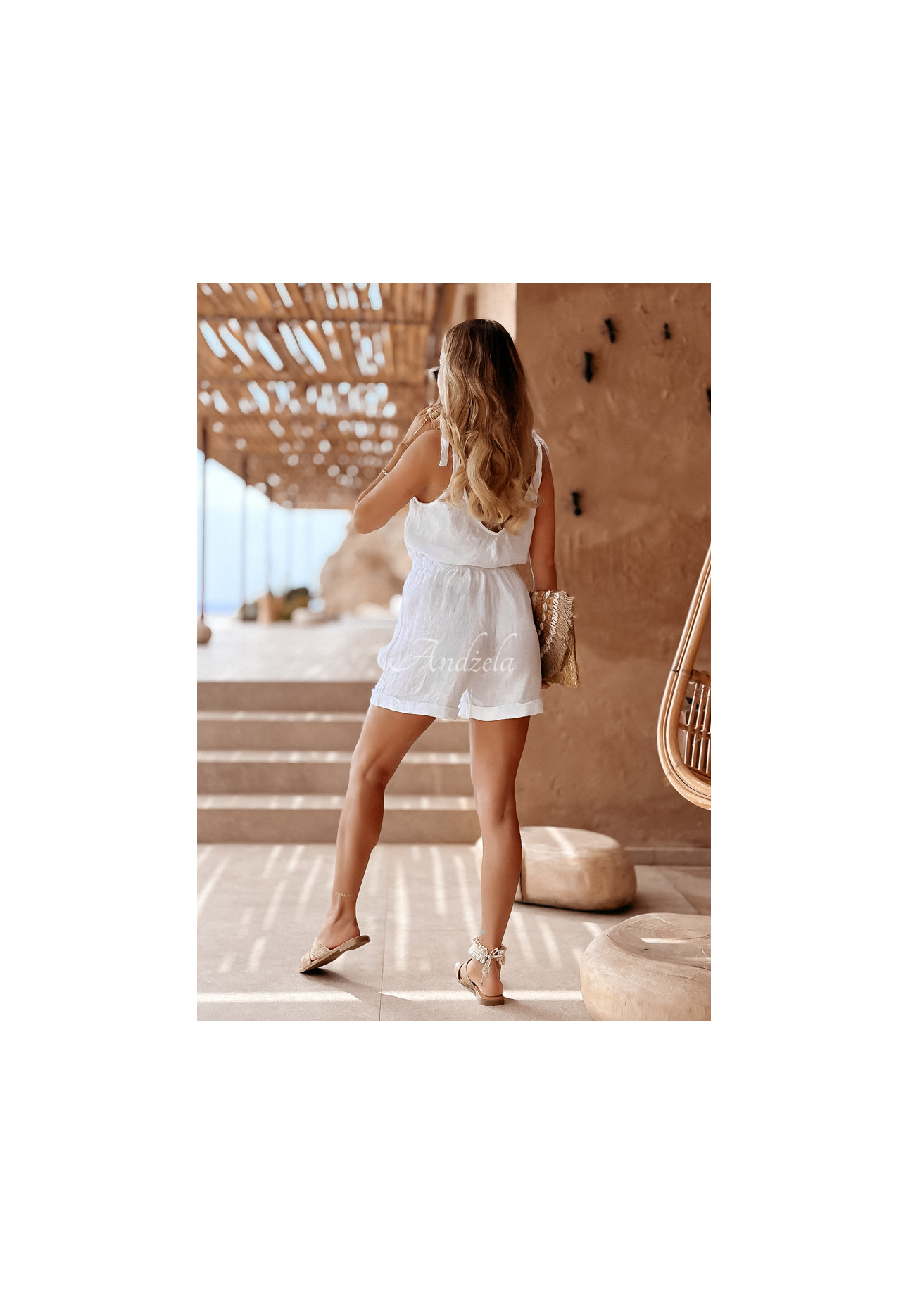 Krátké lněné šortky Summery Essentials ecru