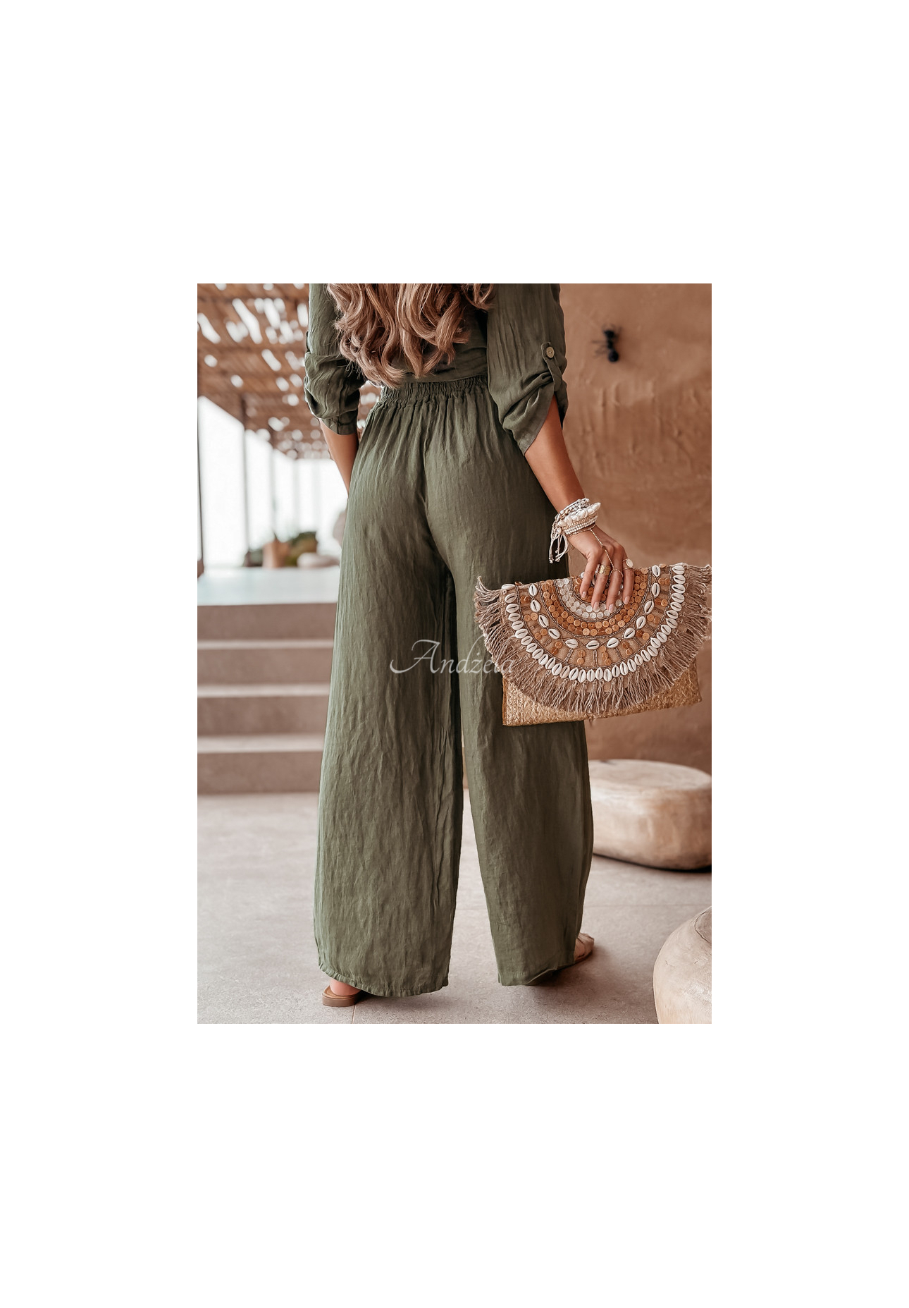 Lněné kalhoty Summery Essentials khaki