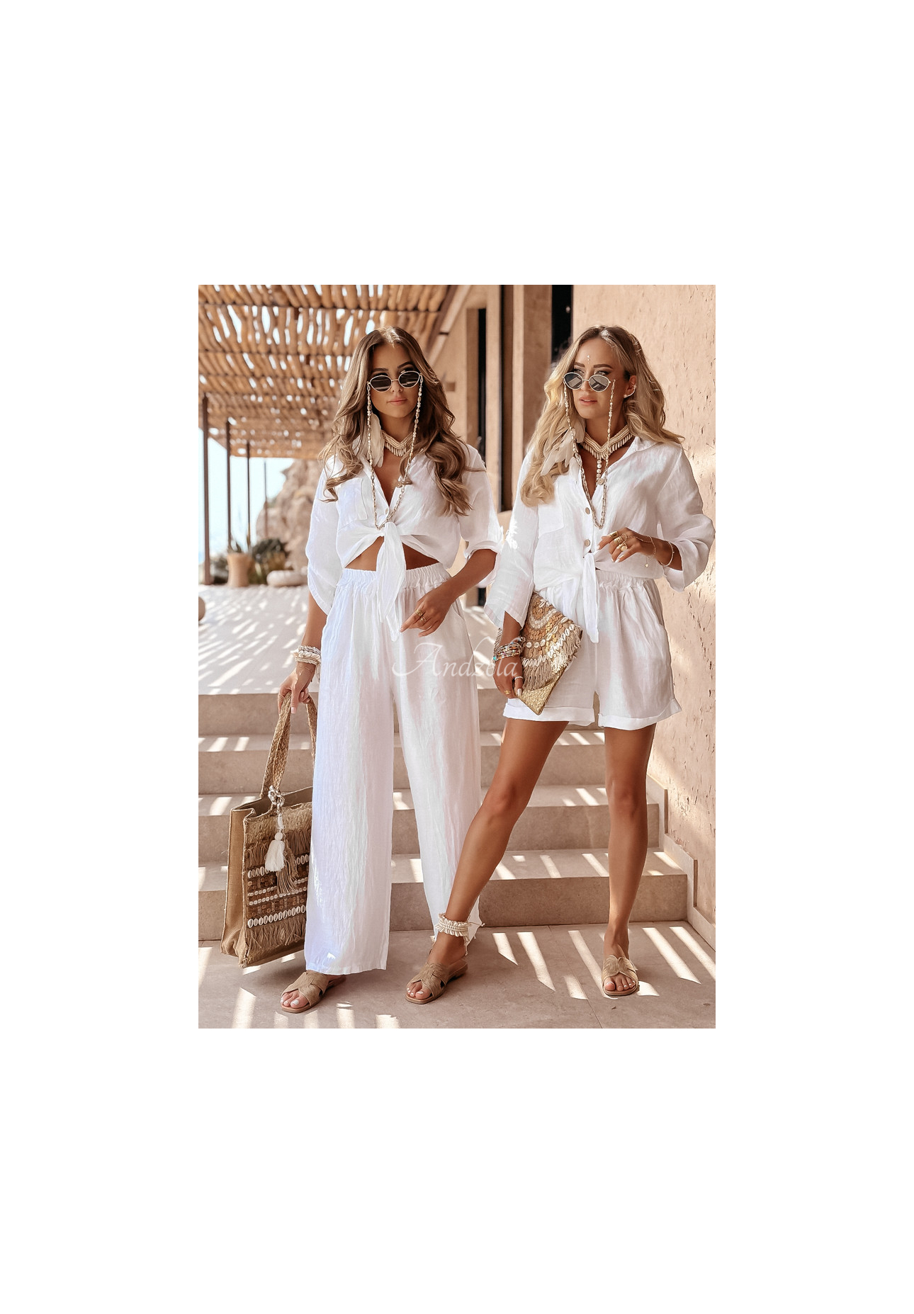 Lněné kalhoty Summery Essentials ecru