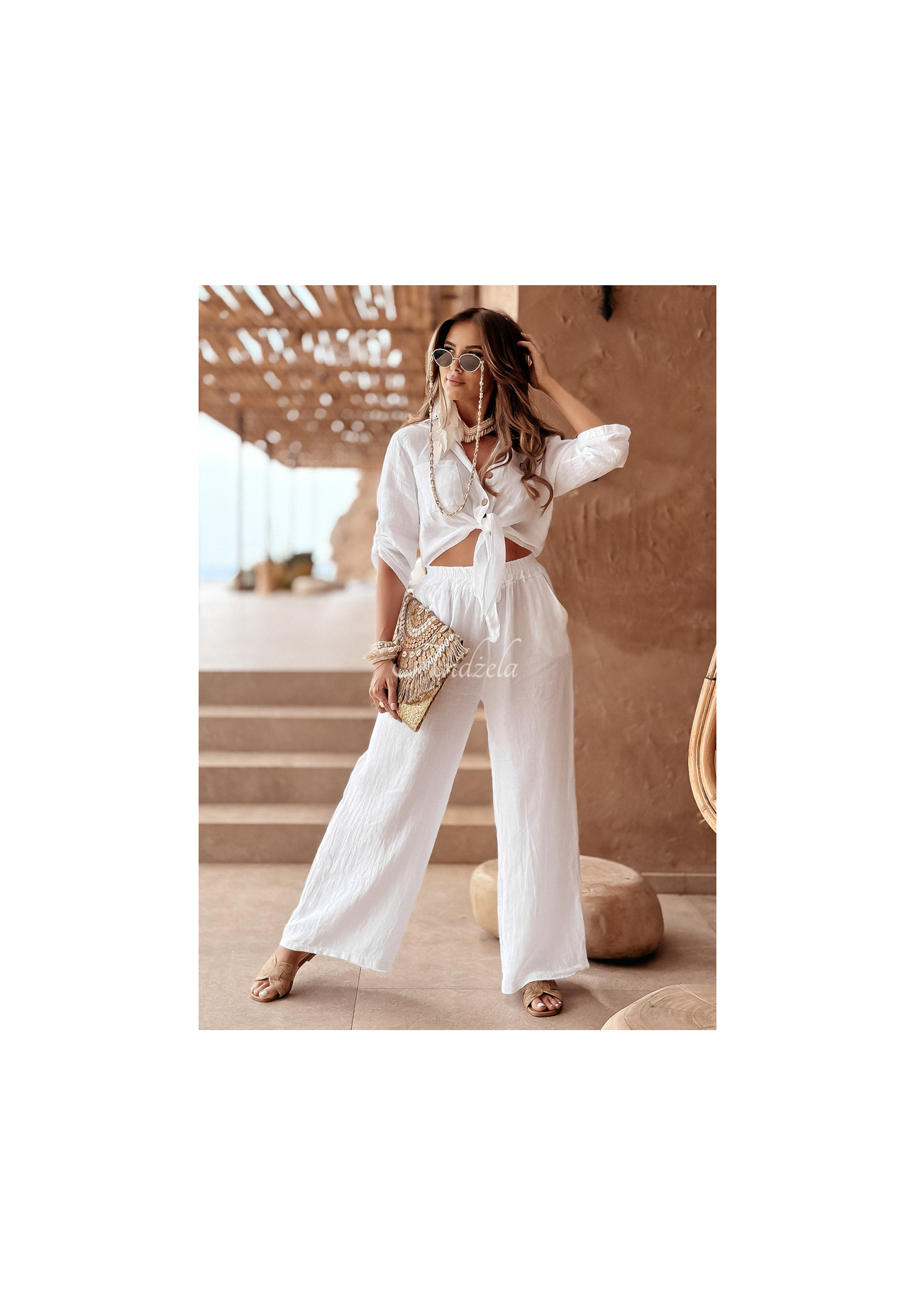 Lněné kalhoty Summery Essentials ecru