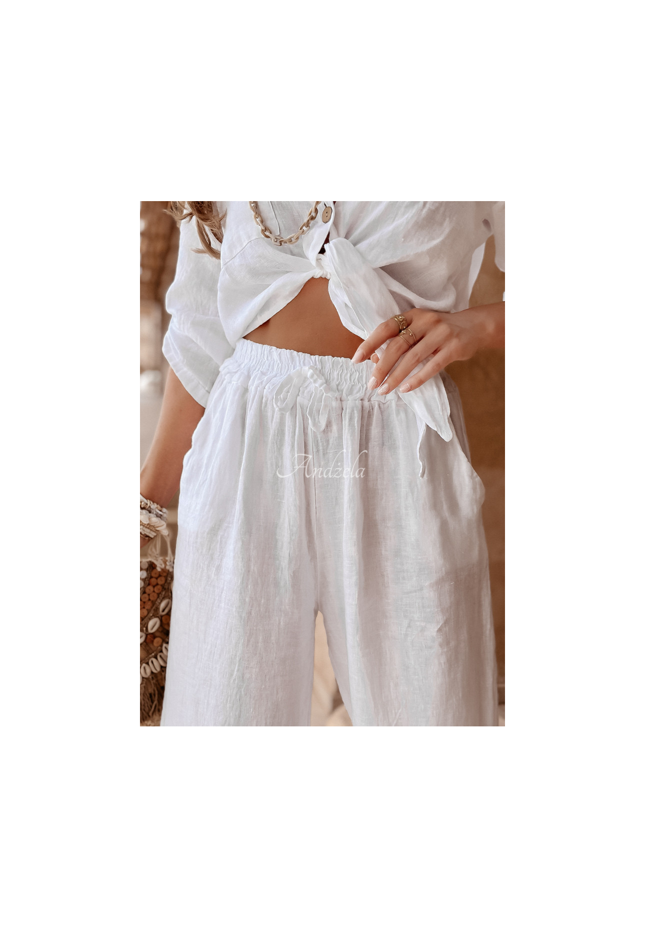 Lněné kalhoty Summery Essentials ecru