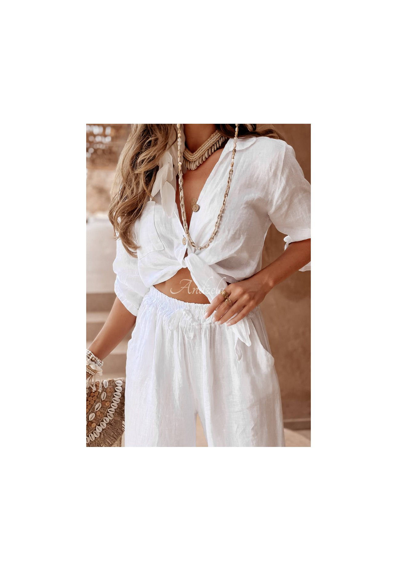 Lněné kalhoty Summery Essentials ecru