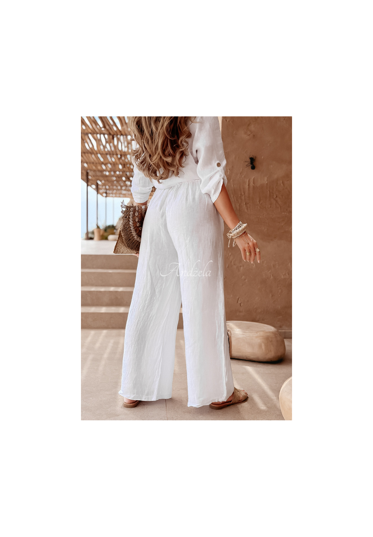 Lněné kalhoty Summery Essentials ecru