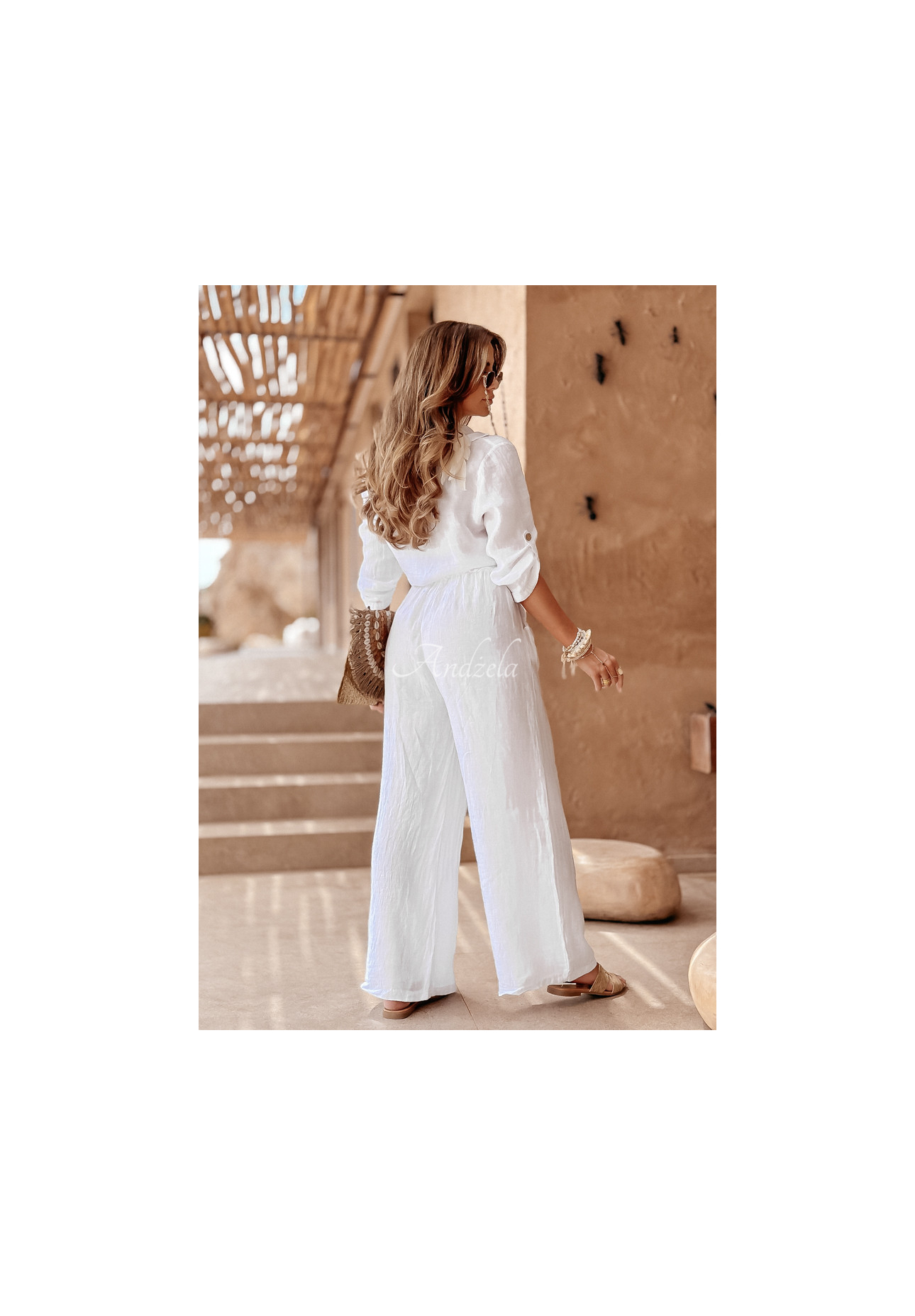 Krátká lněná košile s vázáním Summery Essentials ecru