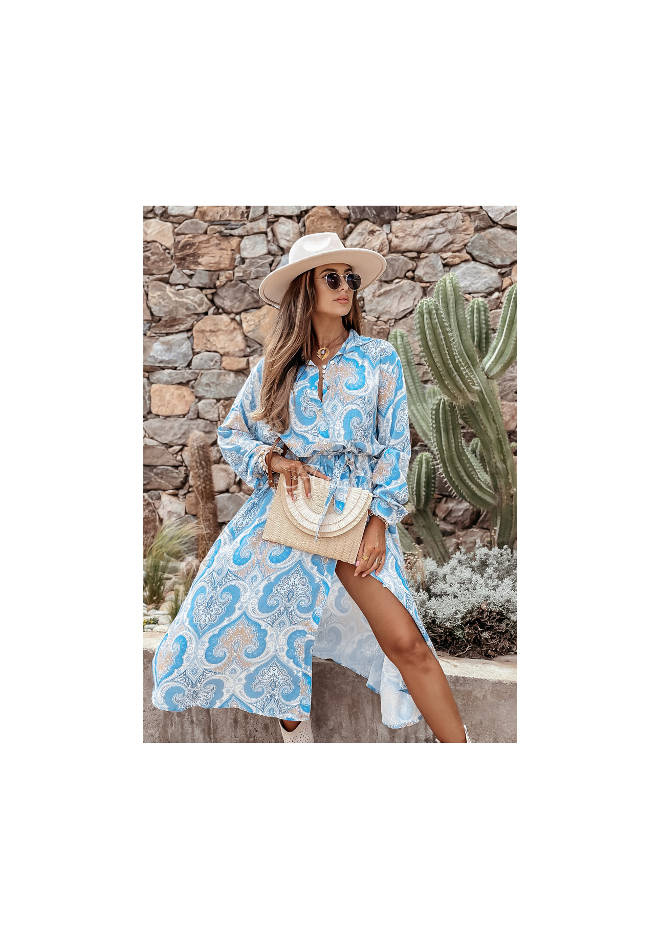 Vzorované šaty s páskem Arabella blankytná