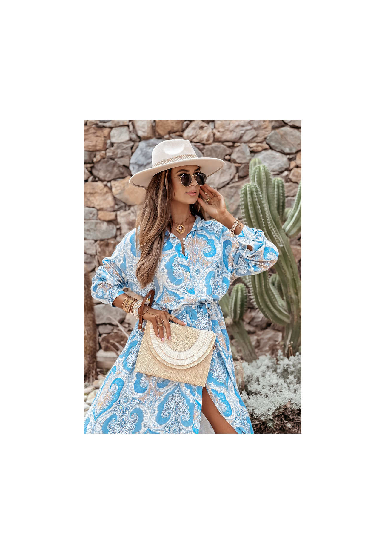 Vzorované šaty s páskem Arabella blankytná