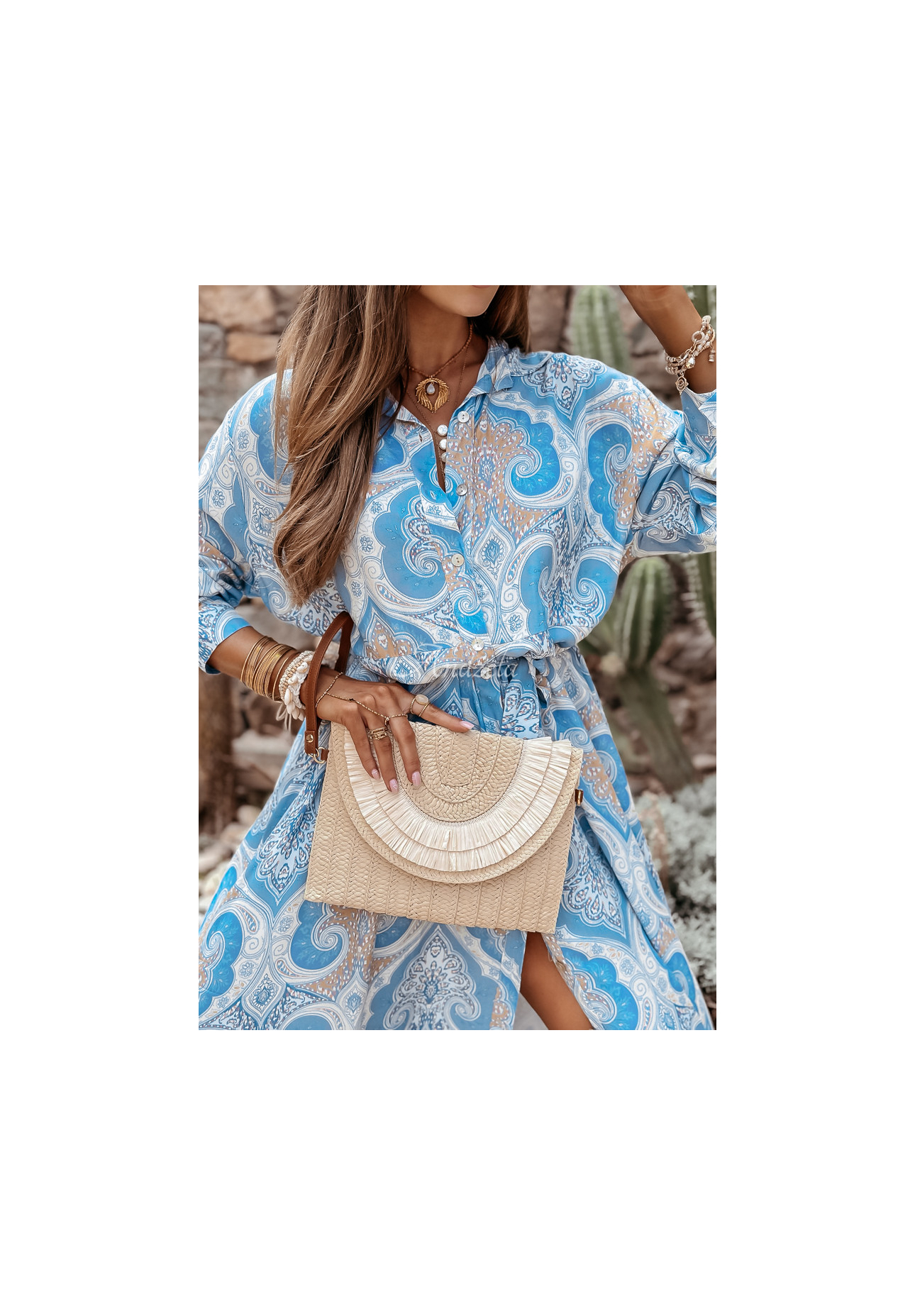 Vzorované šaty s páskem Arabella blankytná