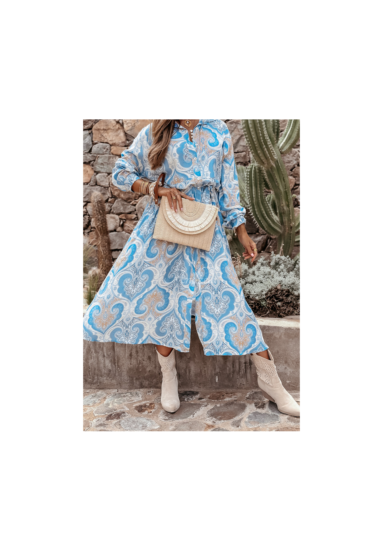 Vzorované šaty s páskem Arabella blankytná