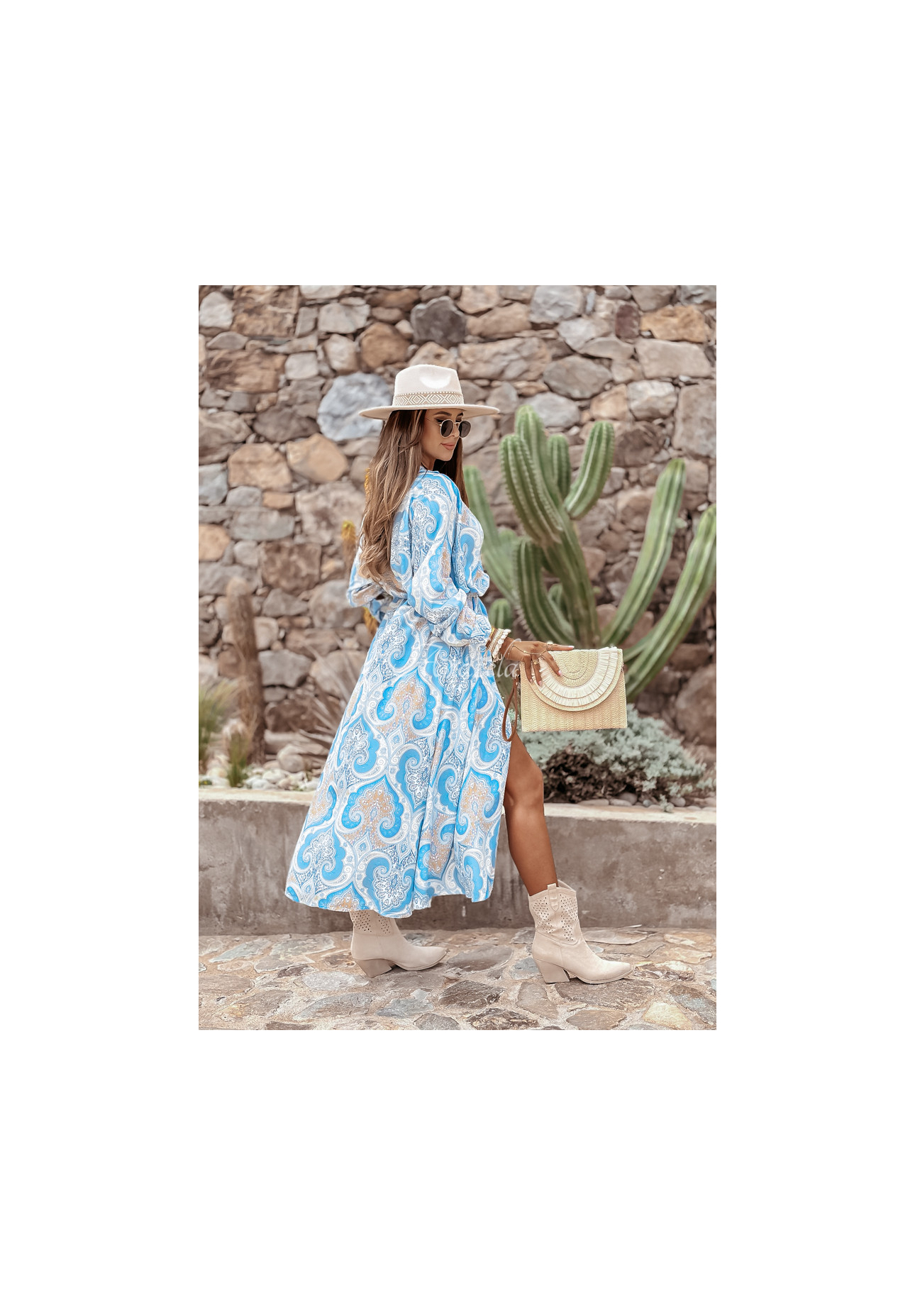 Vzorované šaty s páskem Arabella blankytná