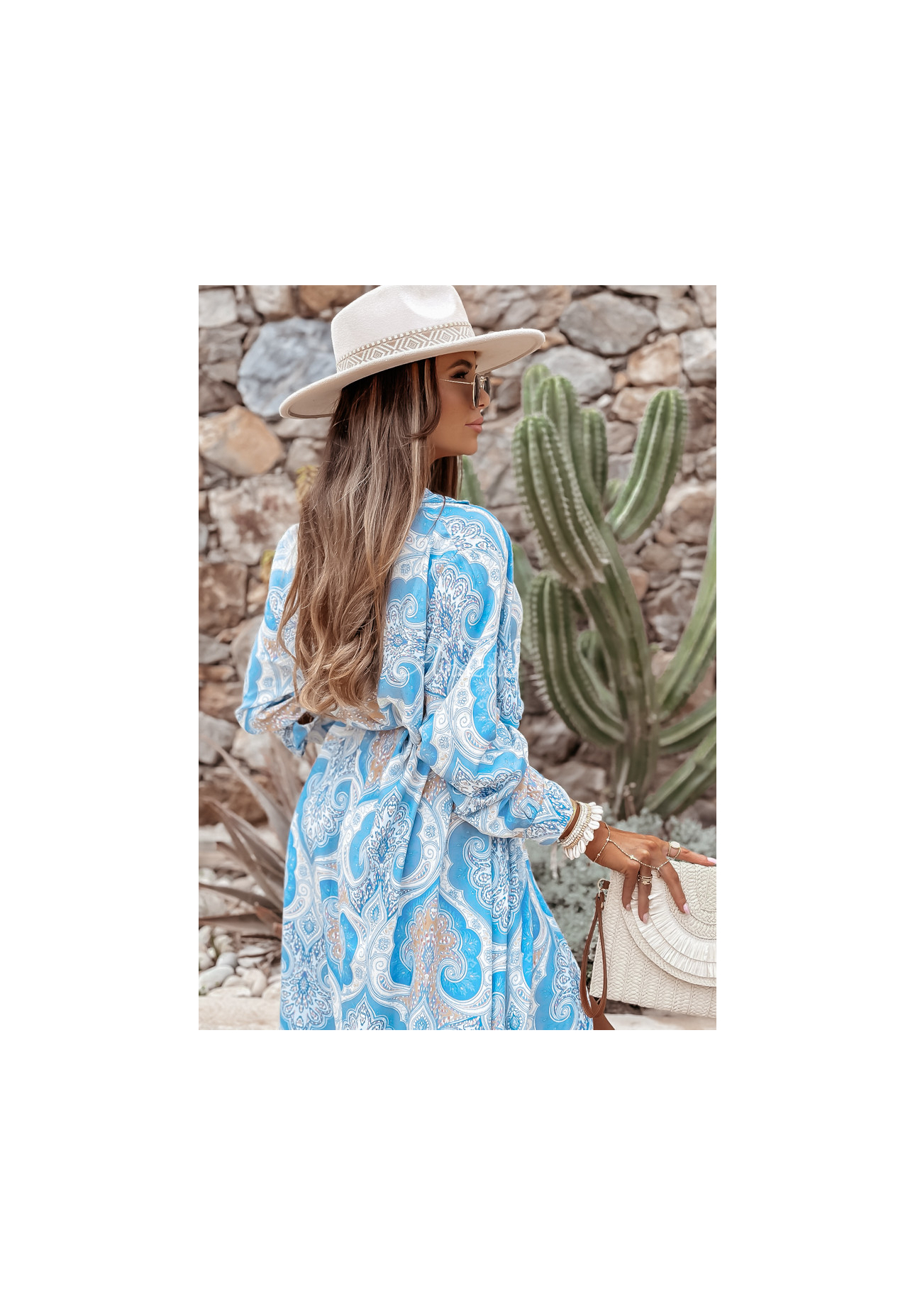 Vzorované šaty s páskem Arabella blankytná