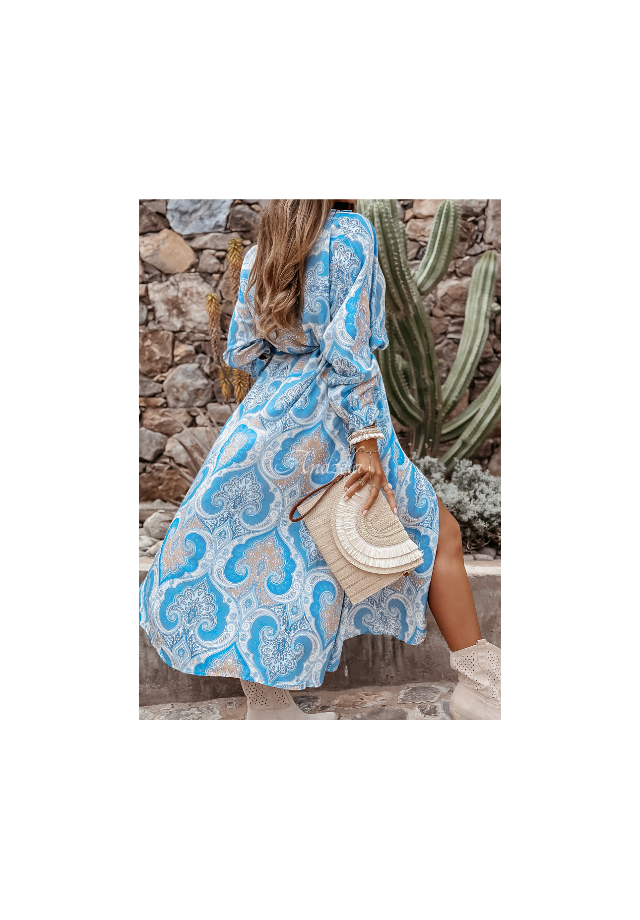 Vzorované šaty s páskem Arabella blankytná