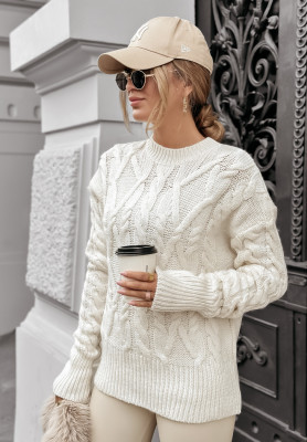 Svetr s ozdobnou vazbou Coffee Time ecru