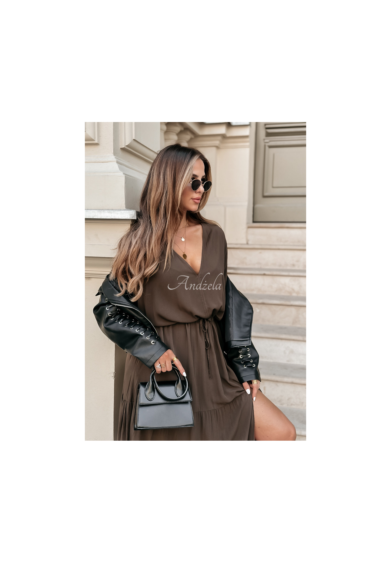 Viskózové maxi šaty s volánky Colletta hnědá