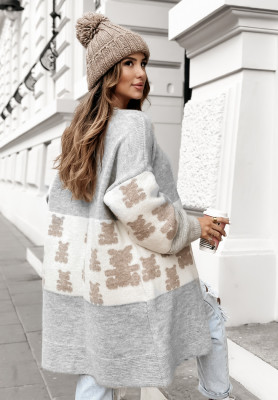 Dlouhý Kardigan oversize s medvídkem Teddy Lover šedý