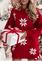 Dlouhý świąteczny Svetr w śnieżynki Christmas Magic červený