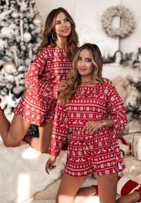 Vánoční krátké pyžamo halenka a kraťásky Winter Magic červená