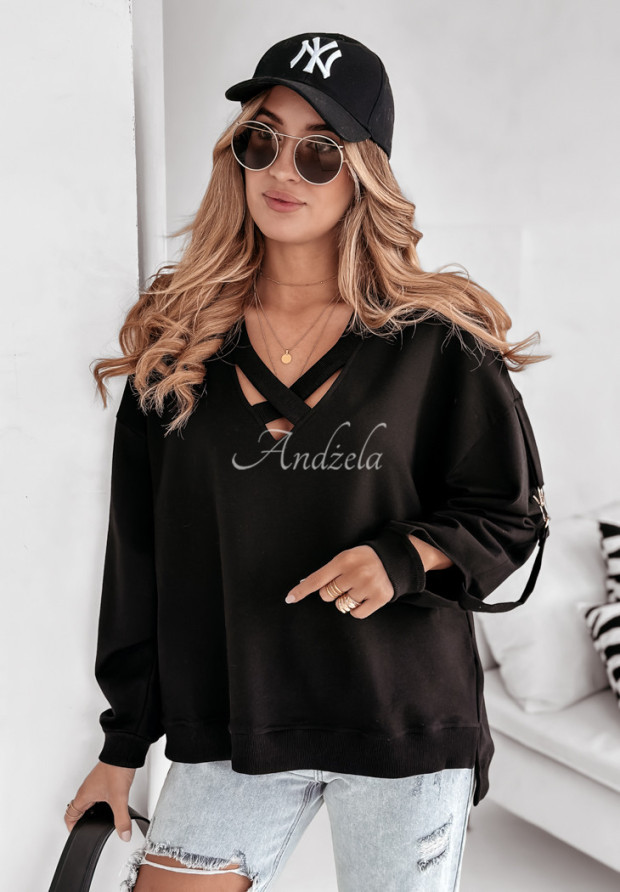 Mikina oversize s výstřihem Fit Beauty černá - Internetový obchod Andzela