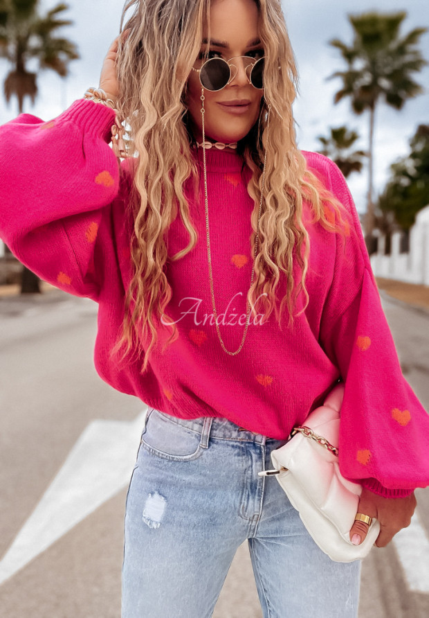 Svetr oversize se srd&iacute;čky Show Me Love fuchsiov&yacute;