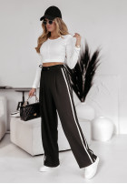 materiálové Kalhoty wide leg z paskami My Motivation černé