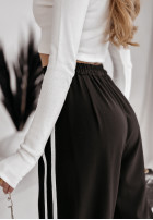 materiálové Kalhoty wide leg z paskami My Motivation černé