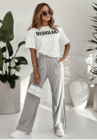 materiálové Kalhoty wide leg z paskami My Motivation šedé