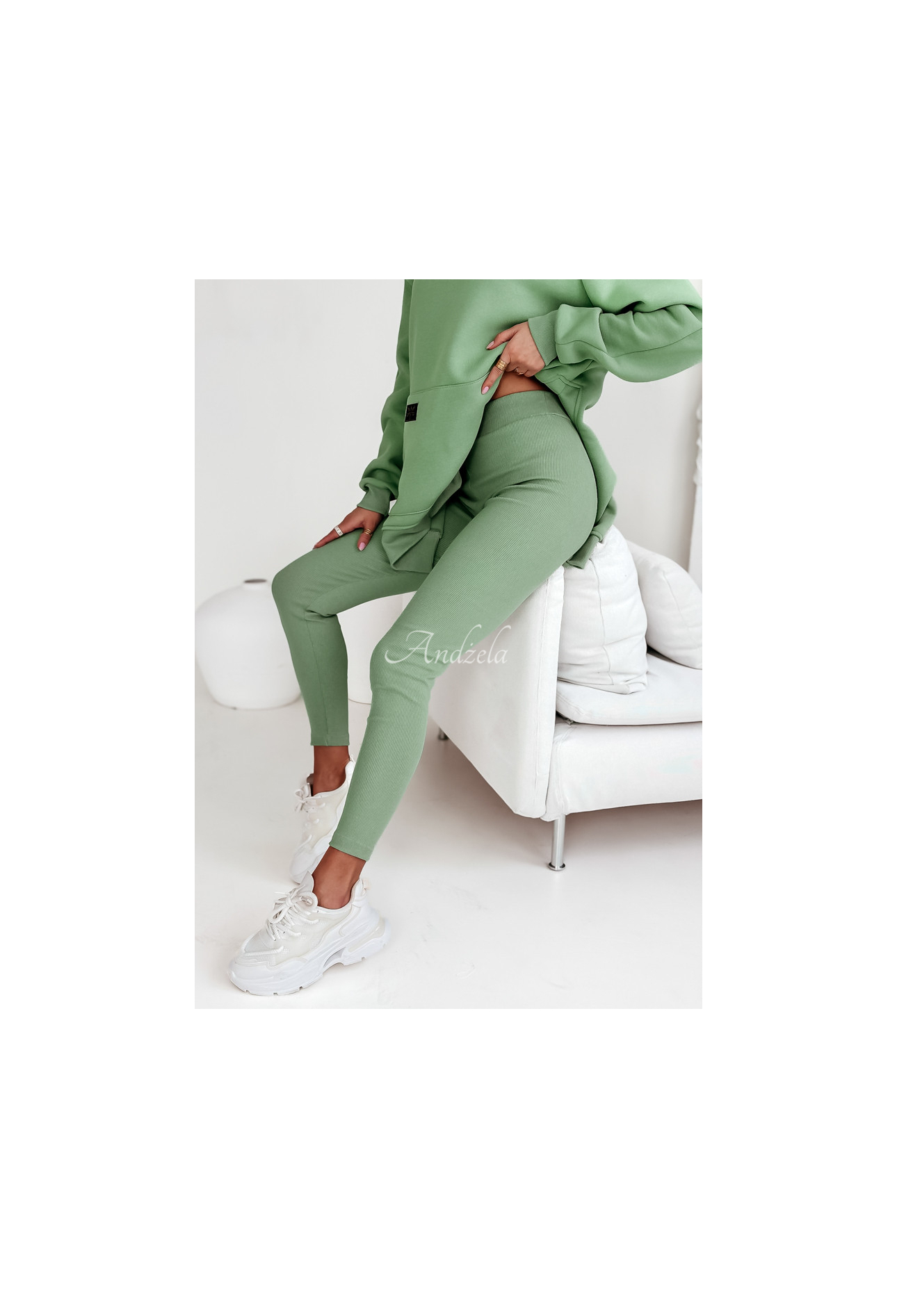 Žebrované legíny Siempre khaki