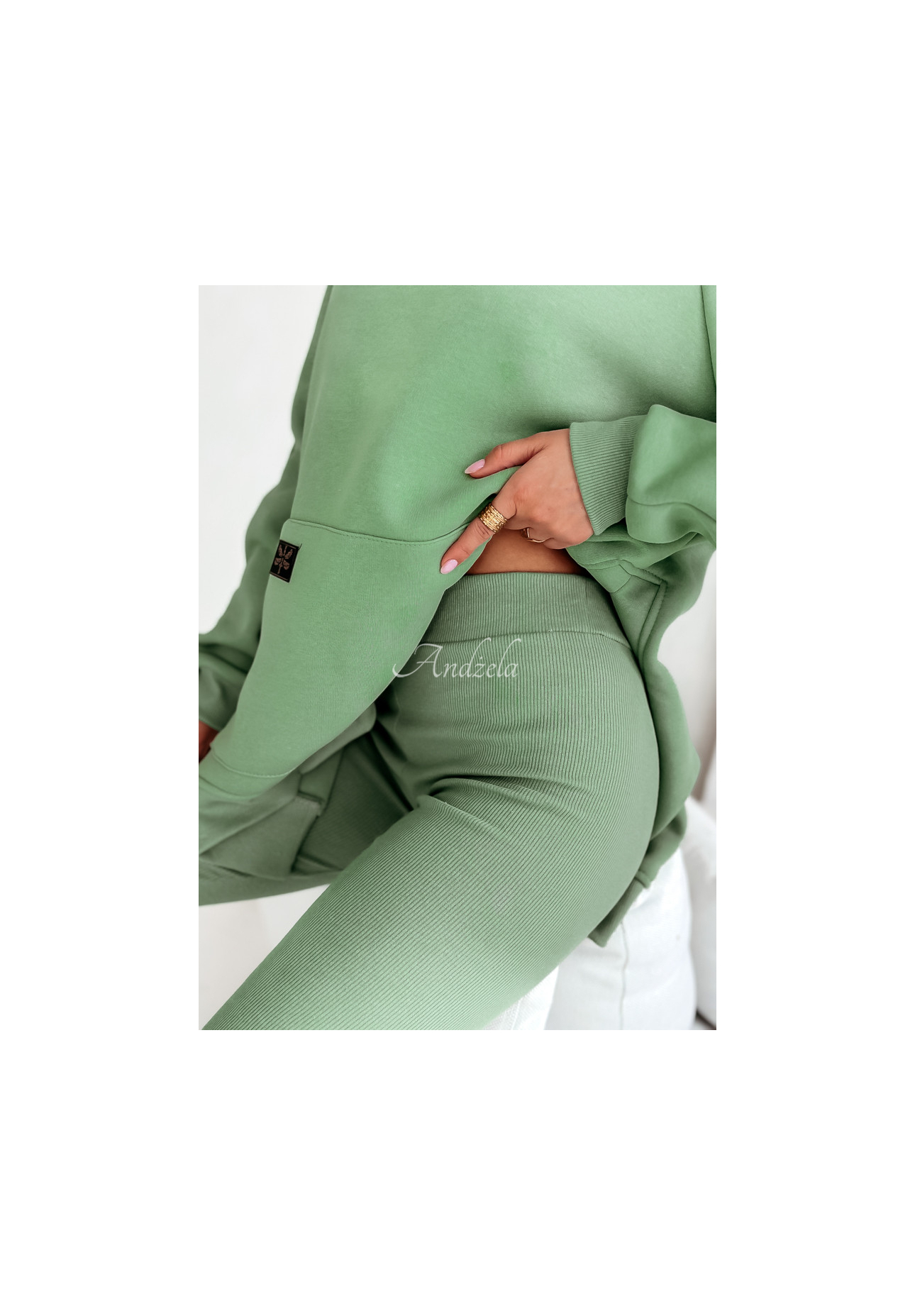 Žebrované legíny Siempre khaki