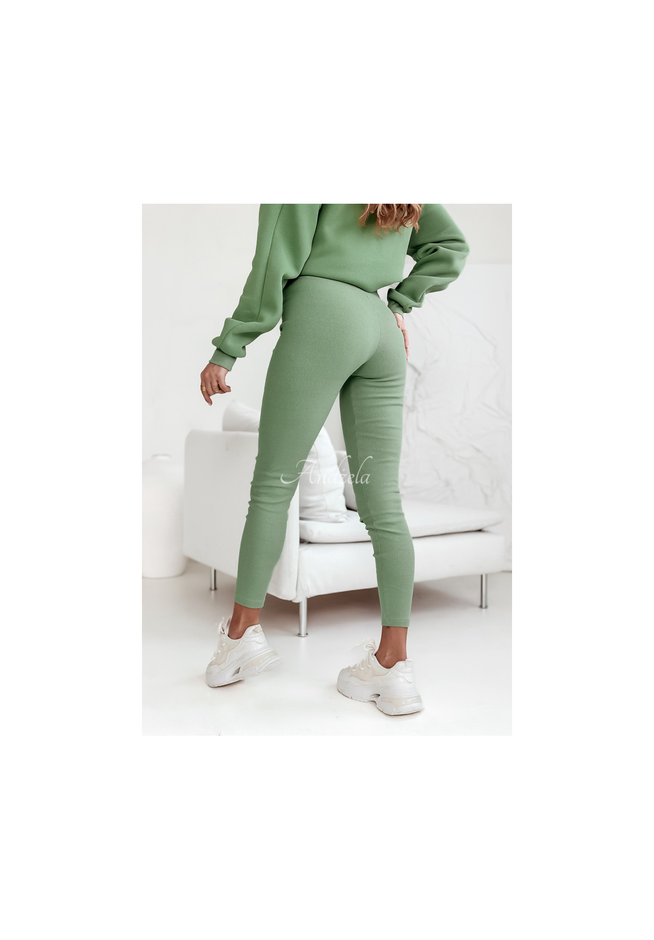 Žebrované legíny Siempre khaki