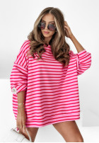 Mikina oversize w paski Active Queens różowo-červená