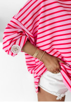Mikina oversize w paski Active Queens różowo-červená