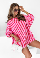 Mikina oversize w paski Active Queens różowo-červená