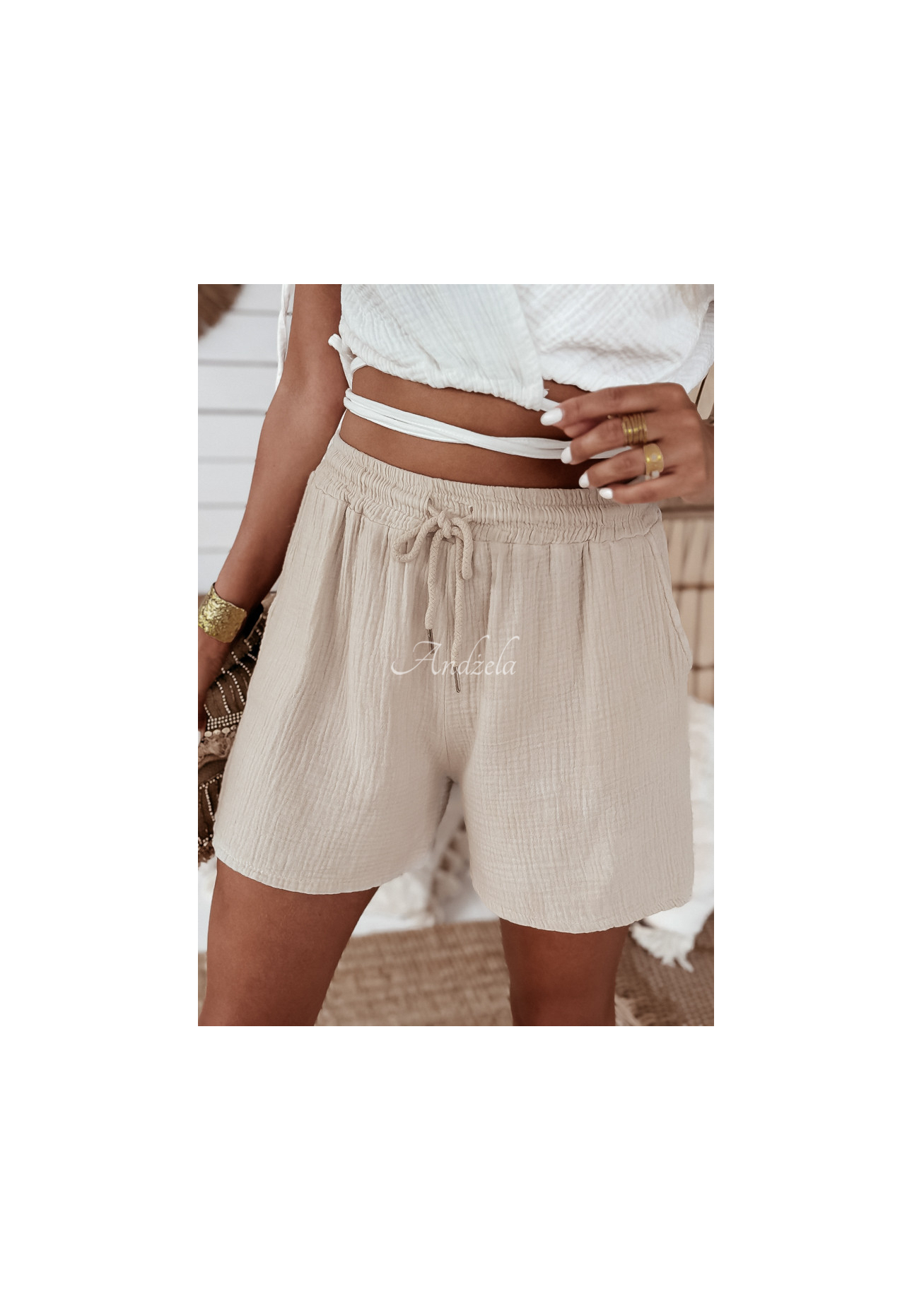 Mušelínové kraťasy Campfire Oasis béžové