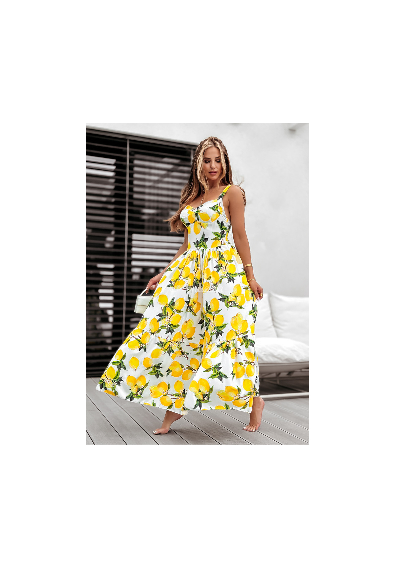 Šaty maxi na ramínkách s citróny Sour Summer bílo-žluté