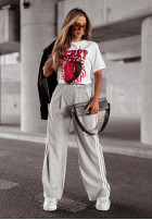 materiálové Kalhoty z lampasami Sense Of Style šedé